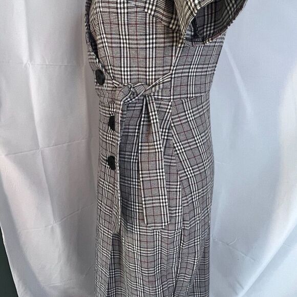 Nic & Jo Black & White Plaid Tie Side Wrap Bodycon Dress Button Detail Sz Small - Picture 2 of 11